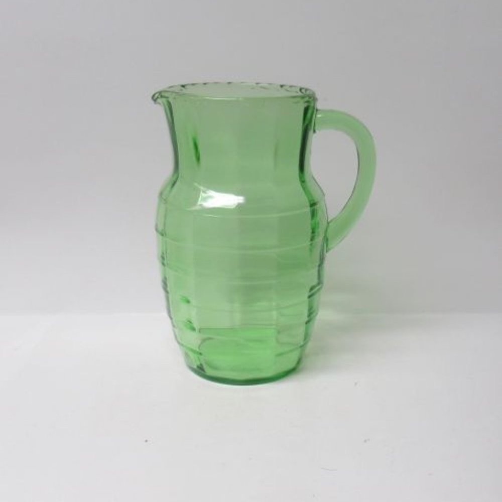 Hocking Depression Glass Green Block Optic 8 1/4 Inch 54 Ounce Pitcher